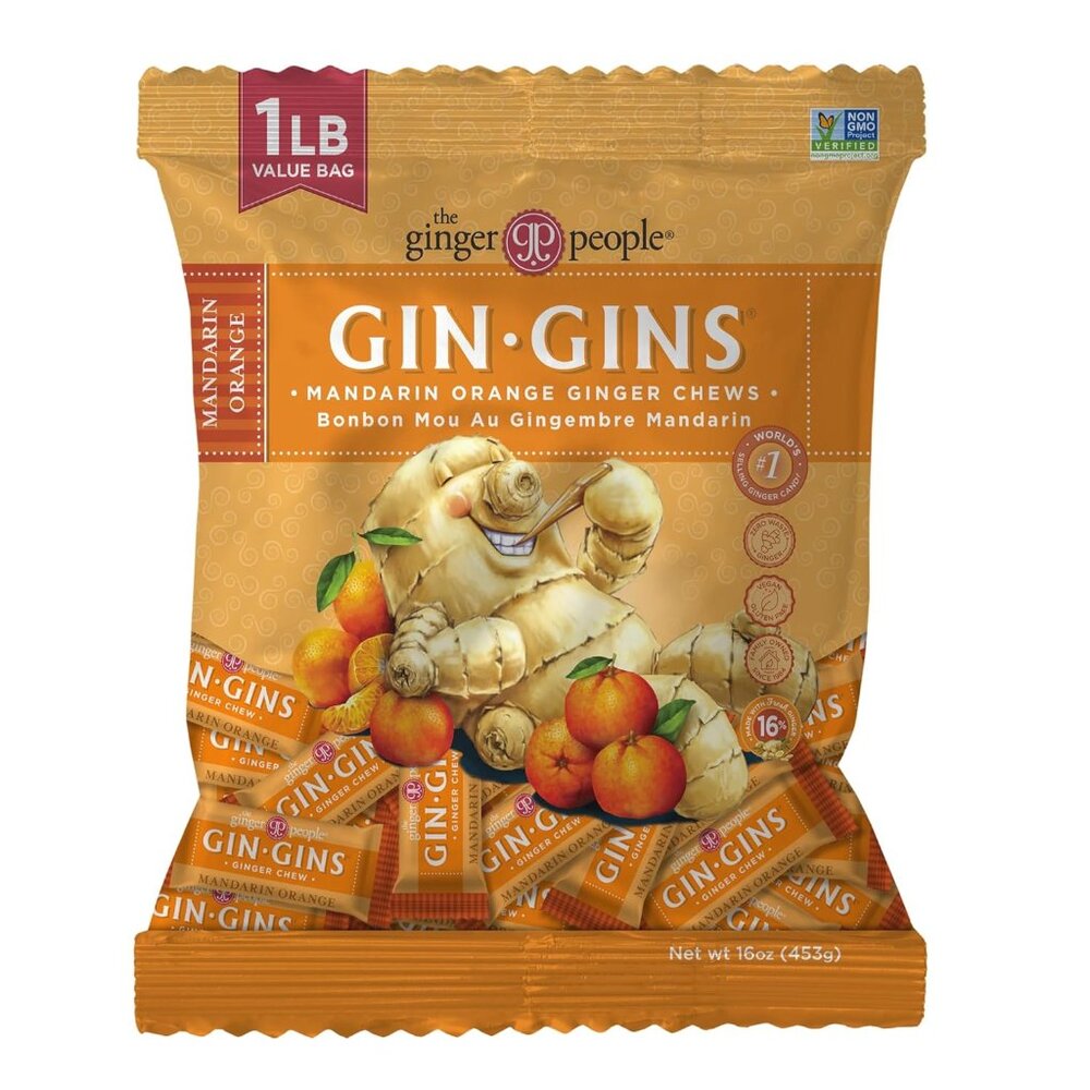 GIN GINS Mandarin Orange Ginger Chews – Natural Fresh Ginger Candy by – Individu